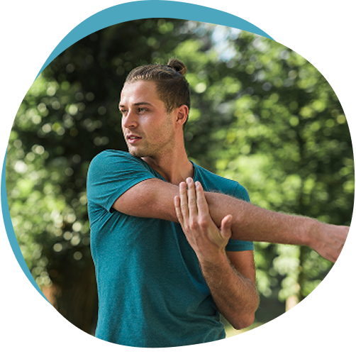 Man stretching outdoors, representing joint mobility and flexibility supported by chondroprotection